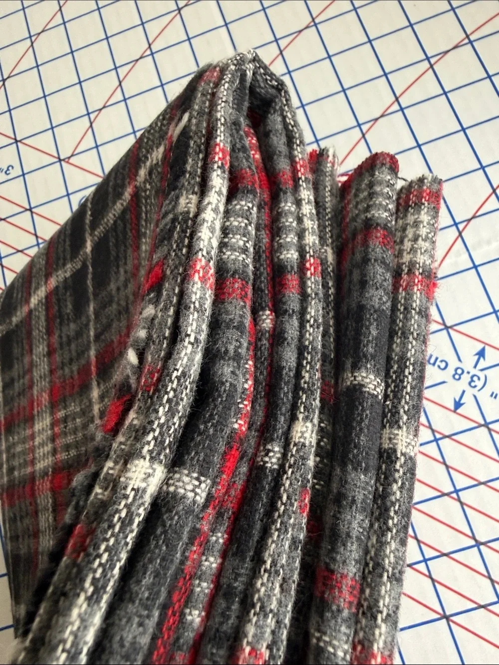 Vintage Wool or Blend Plaid Fabric 1 1/3 Yds x 60 Charcoal Red Ivory Soft